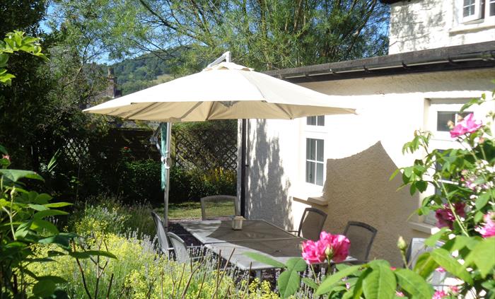 Cool shade in the summer garden at Tintern Abbey Cottage
